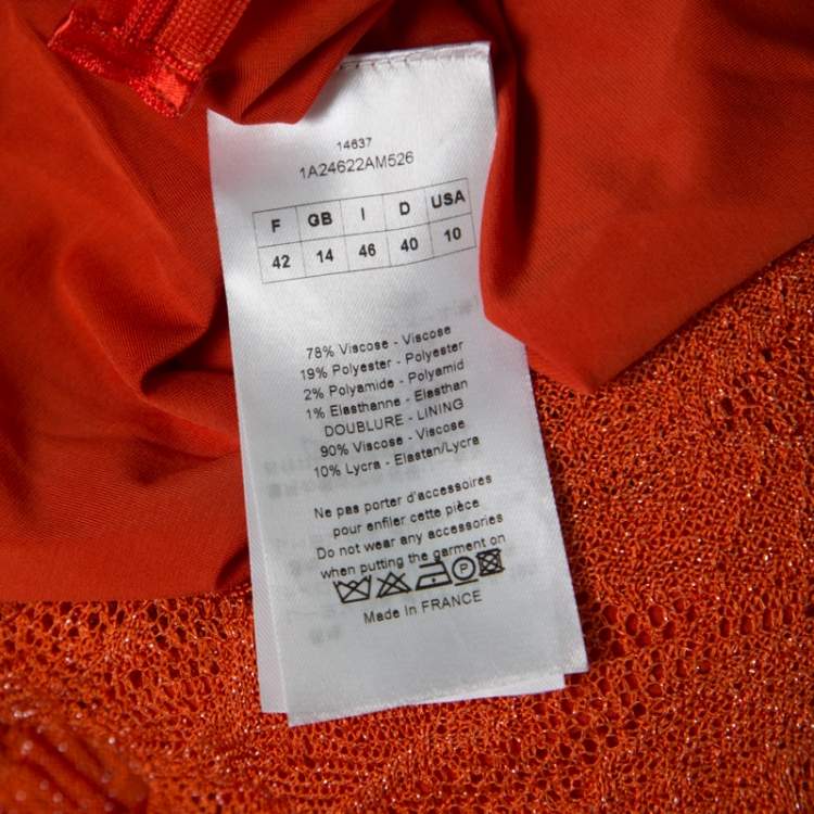 Pre Owned Dior Orange Perforated Lurex Knit Ruffled Sleeveless Dress L