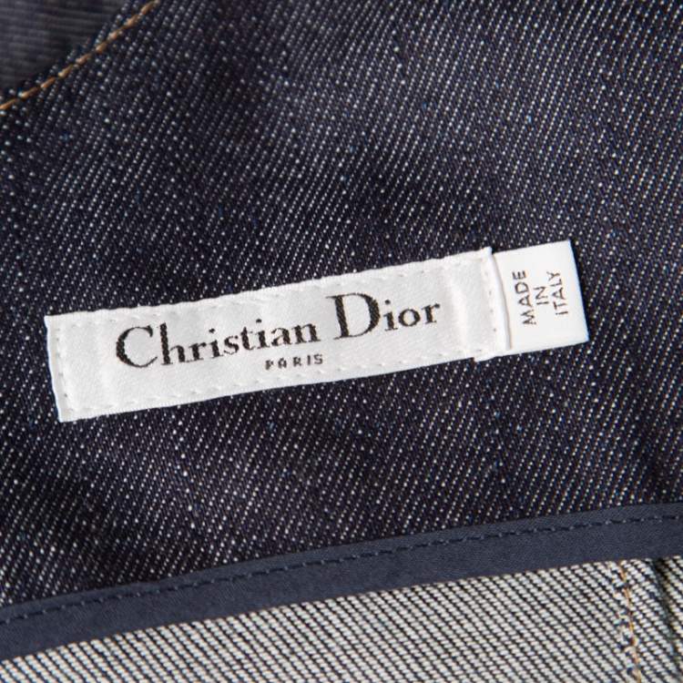 Pre Owned Dior Indigo Dark Wash Denim Bee Embellished Back Tie Detail Dress M