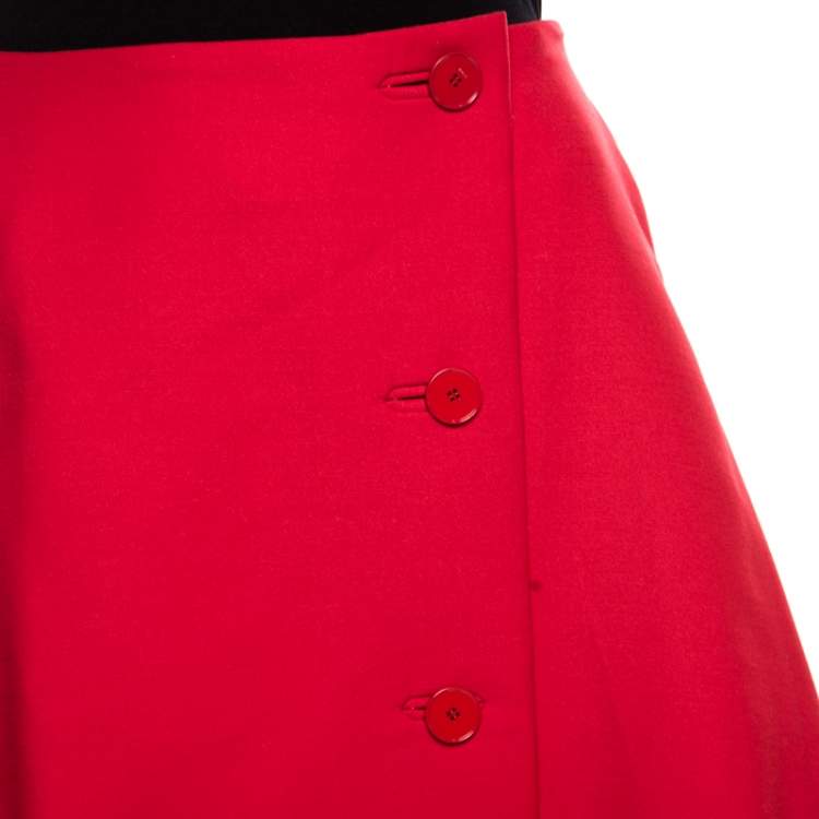 Pre Owned Dior Red Wool Pleated Wrap Mini Skirt S