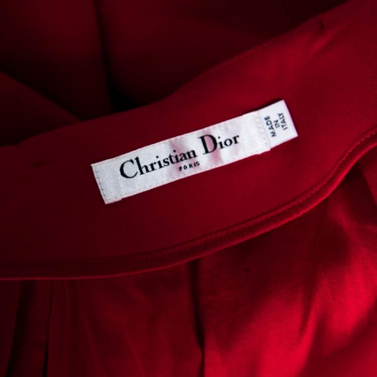 Pre Owned Dior Red Wool Pleated Wrap Mini Skirt S