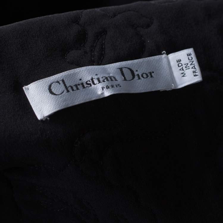 Pre Owned Dior Vintage Floral Pattern Embroidered Crepe Tie Detail Cropped Cape M
