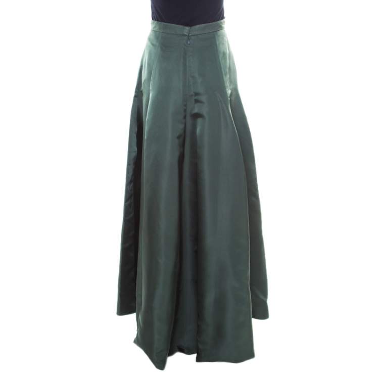 Pre Owned Dior Bottle Green Silk Satin Flared High Waist Maxi Skirt S