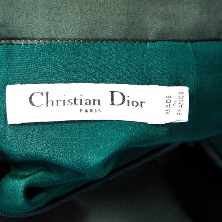 Pre Owned Dior Bottle Green Silk Satin Flared High Waist Maxi Skirt S