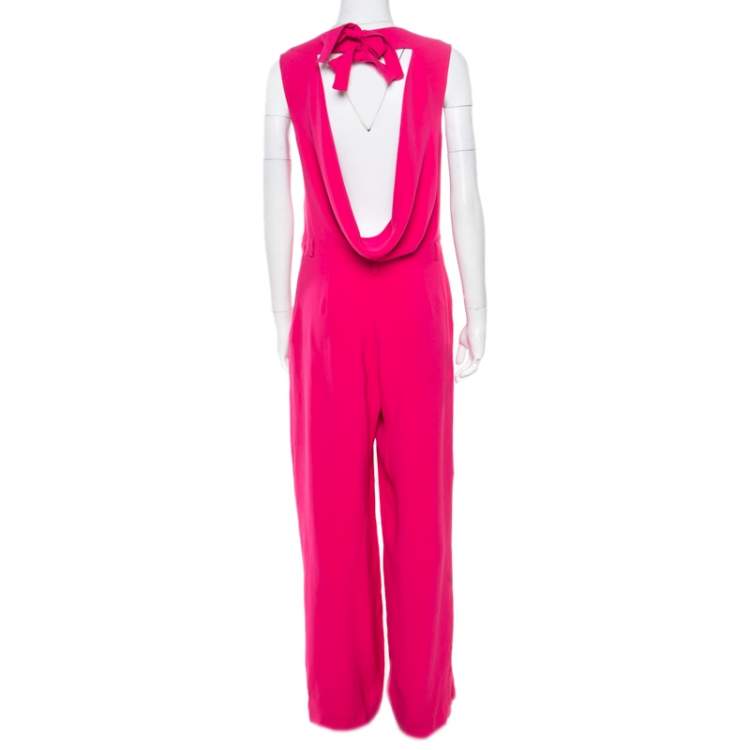 Pre Owned Dior Pink Crepe Neck Tie Draped Back Detail Sleeveless Jumpsuit M