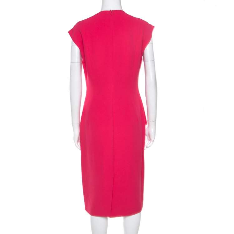 Pre Owned Dior Pink Silk Crepe Peplum Sleeveless Sheath Dress M