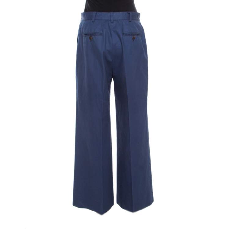 Pre Owned Dior Dark Blue Cotton High Waist Flared Pants L