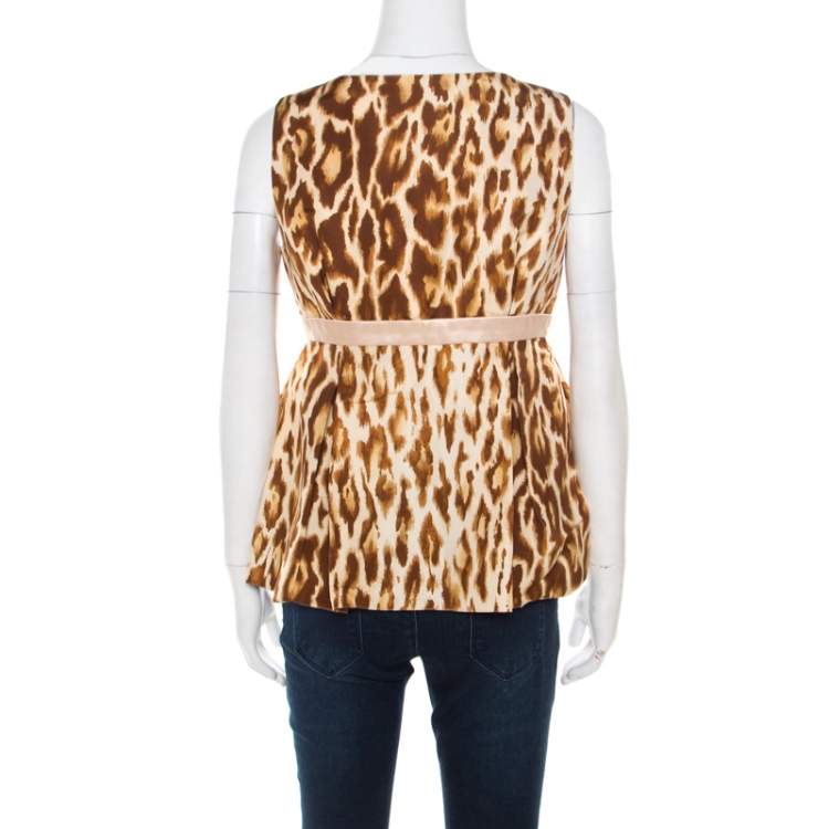 Pre Owned Dior Beige Animal Printed Bow Detail Peplum Wrap Top M