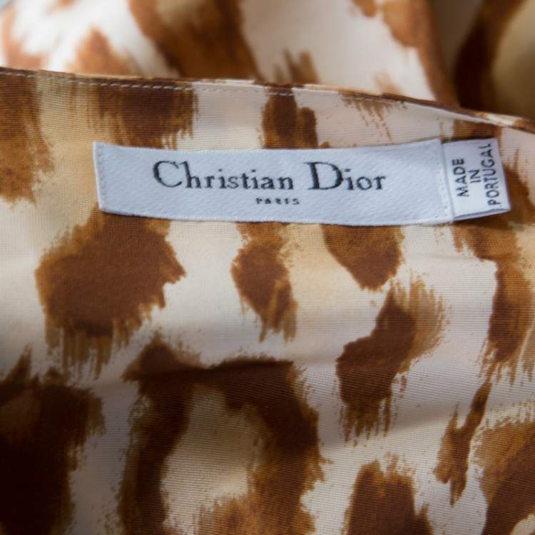 Pre Owned Dior Beige Animal Printed Bow Detail Peplum Wrap Top M