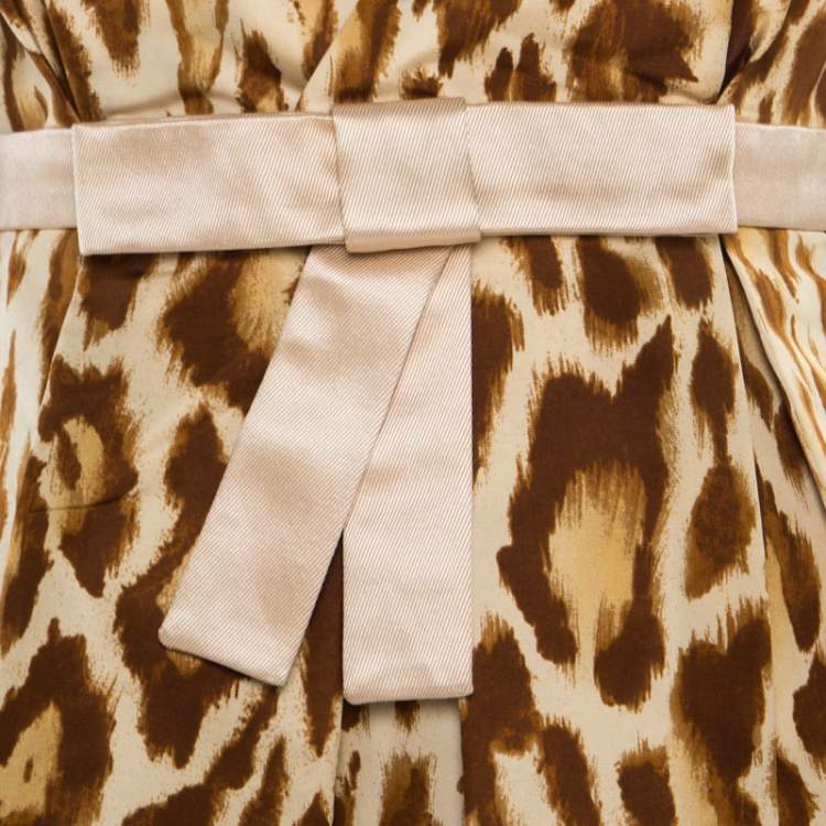 Pre Owned Dior Beige Animal Printed Bow Detail Peplum Wrap Top M
