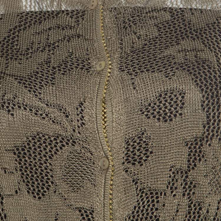 Pre Owned Dior Boutique Lace Olive Green Perforated Knit Lace Insert Buttoned Cardigan L