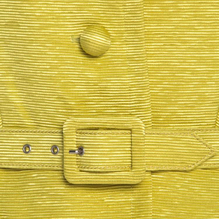Pre Owned Christian Dior Lime Green Ribbed Cotton Belted Peplum Jacket L