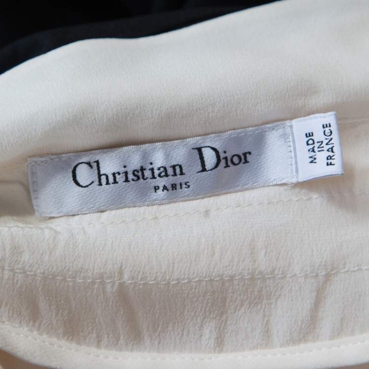 Pre Owned Christian Dior Bicolor Pleated Silk Bodice Off Shoulder Pencil Dress L