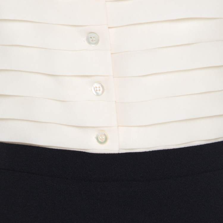 Pre Owned Christian Dior Bicolor Pleated Silk Bodice Off Shoulder Pencil Dress L