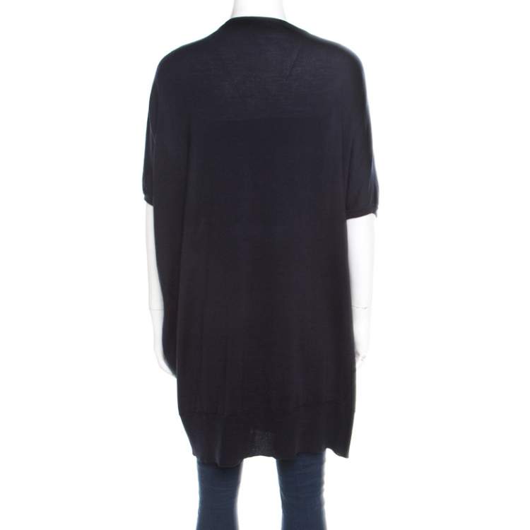Pre Owned Dior Navy Blue Wool and Silk  Knit Contrast Piping Detail Oversized Tunic M