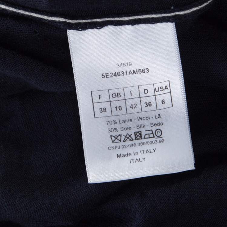 Pre Owned Dior Navy Blue Wool and Silk  Knit Contrast Piping Detail Oversized Tunic M