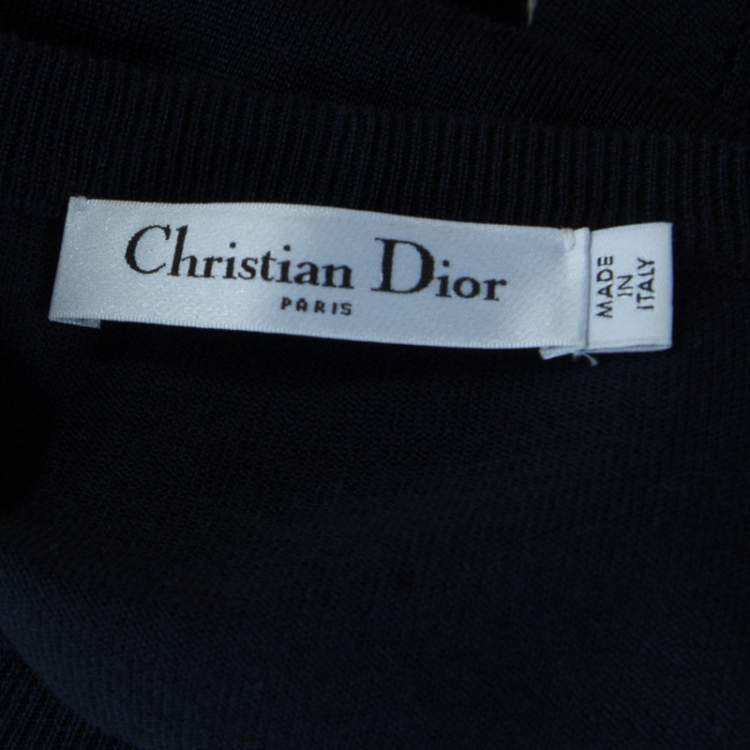 Pre Owned Dior Navy Blue Wool and Silk  Knit Contrast Piping Detail Oversized Tunic M