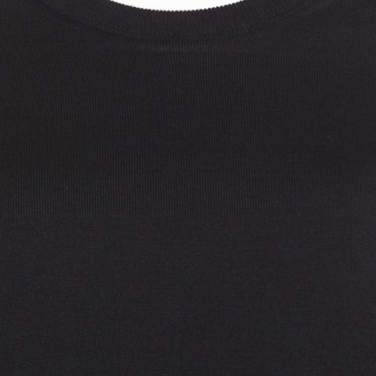 Pre Owned Dior Navy Blue Wool and Silk  Knit Contrast Piping Detail Oversized Tunic M