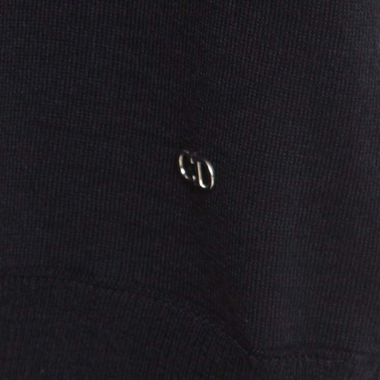 Pre Owned Dior Navy Blue Wool and Silk  Knit Contrast Piping Detail Oversized Tunic M