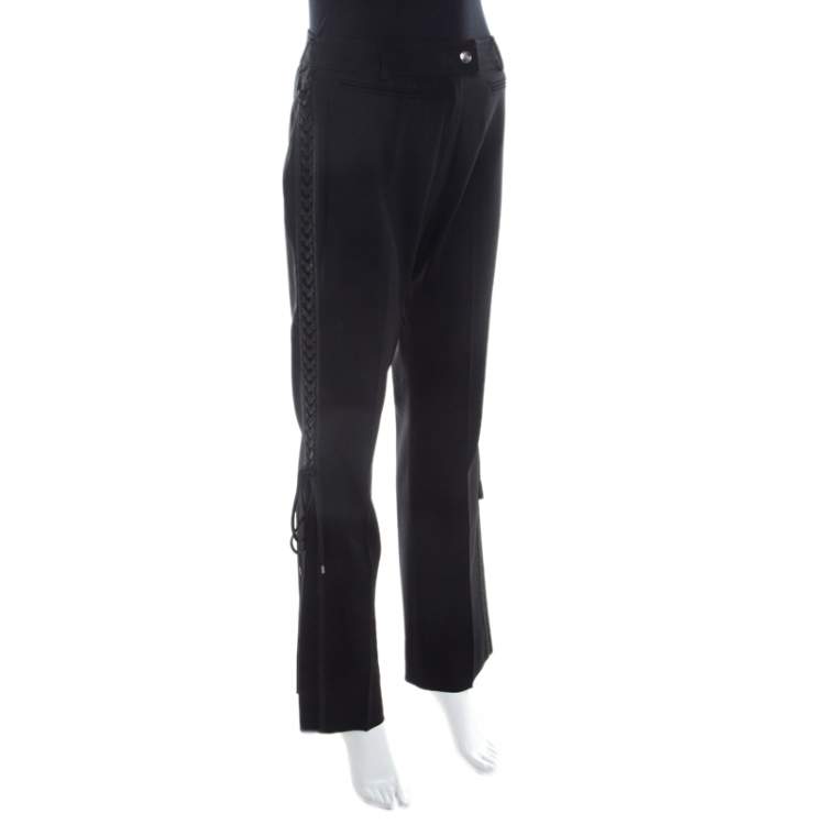 Pre Owned Dior Black Wool Braided Trim Flared Trousers L