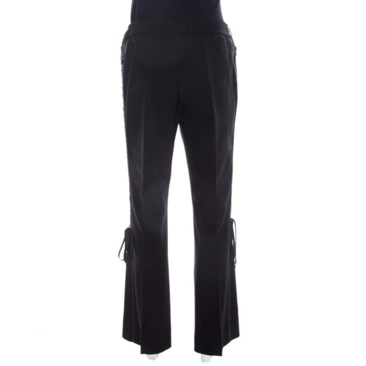 Pre Owned Dior Black Wool Braided Trim Flared Trousers L