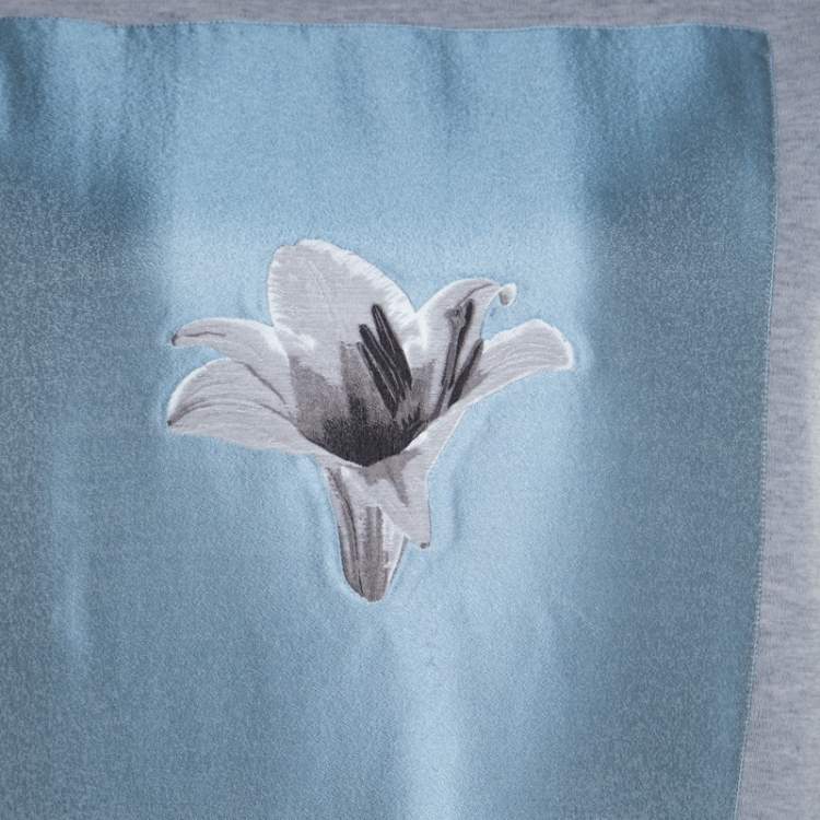 Pre Owned Dior Grey Neoprene Floral Embroidered Short Sleeve Oversized Jumper S 