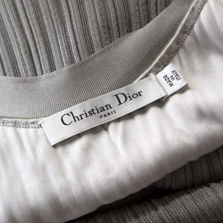 Pre Owned Dior Metallic Silver Lurex Knit Sleeveless Belted Dress M 