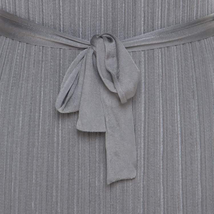 Pre Owned Dior Metallic Silver Lurex Knit Sleeveless Belted Dress M 