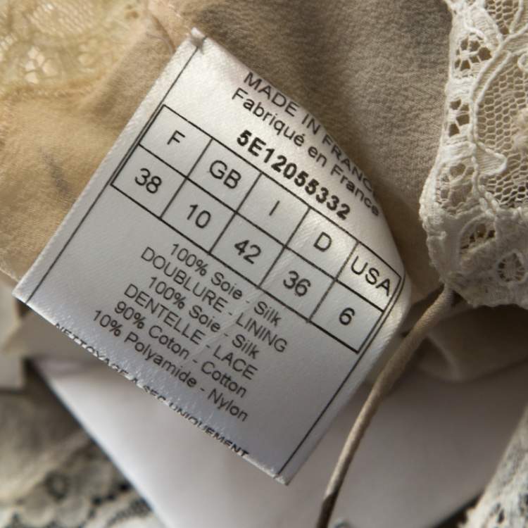 Pre Owned Christian Dior Beige Floral Silk Lace Trim Camisole Top M