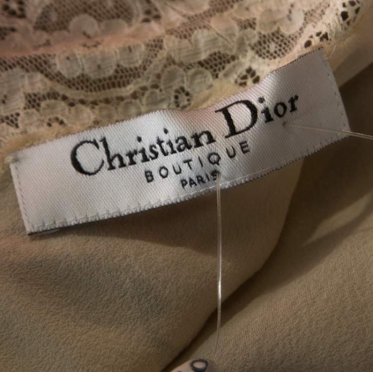 Pre Owned Christian Dior Beige Floral Silk Lace Trim Camisole Top M