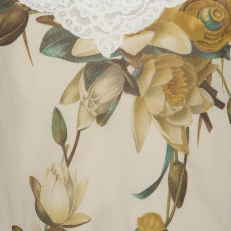 Pre Owned Christian Dior Beige Floral Silk Lace Trim Camisole Top M