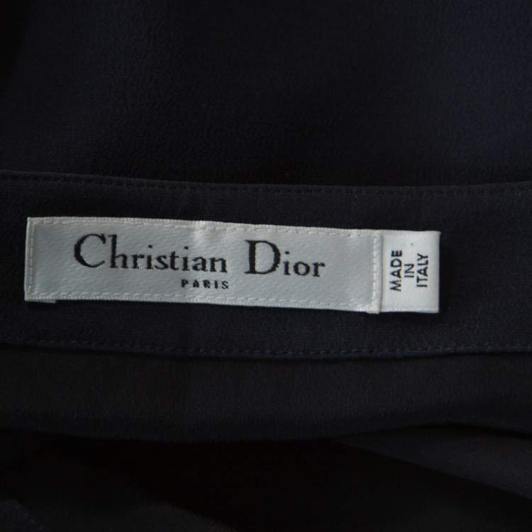 Pre Owned Dior Navy Blue and Lilac Floral Printed Silk Pleated Detail Mini Skirt M 
