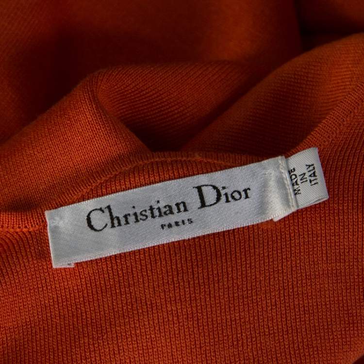 Pre Owned Dior Burnt Orange Silk Blend Scallop Neckline Belted Peplum Top L