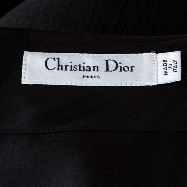 Pre Owned Christian Dior Black Textured Wool High Waist Pencil Skirt L