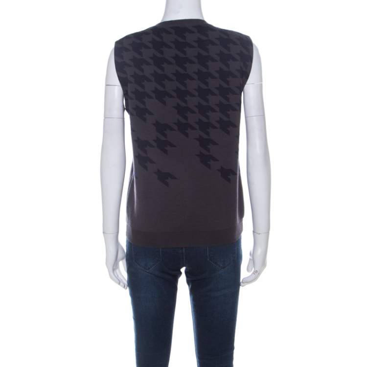 Pre Owned Dior Grey Wool Houndstooth Pattern Sleeveless Sweater L 