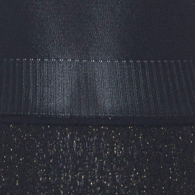 مملوكة مسبقًا Dior Boutique Navy Blue Crochet and Lurex Knit Mandarin Collar Detail Maxi Dress M 