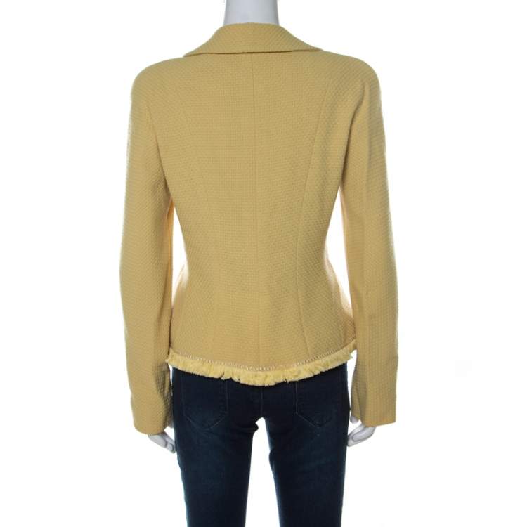 Pre Owned Christian Dior Yellow Wool Ribbon Tweed Fringe Trim Detail Jacket L