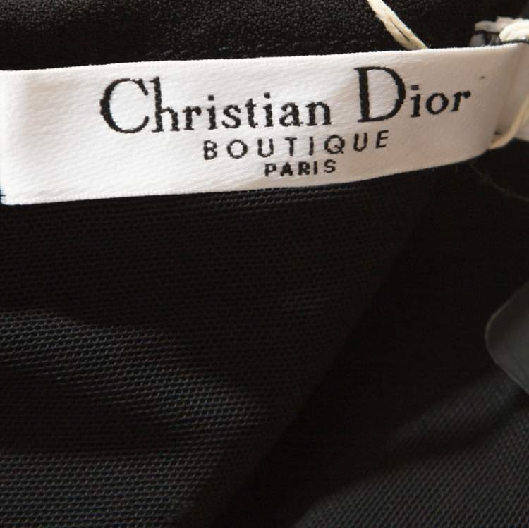 Pre Owned Dior Black Crepe Pleat Detail Embellished Strapless Gown M