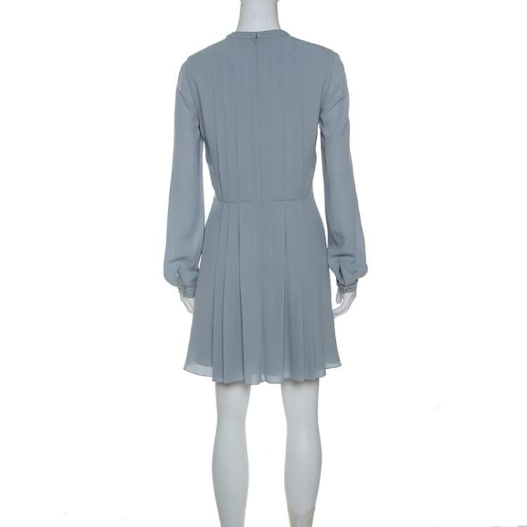 Pre Owned Dior Pearl Grey Silk Crepe Pleated Dress S