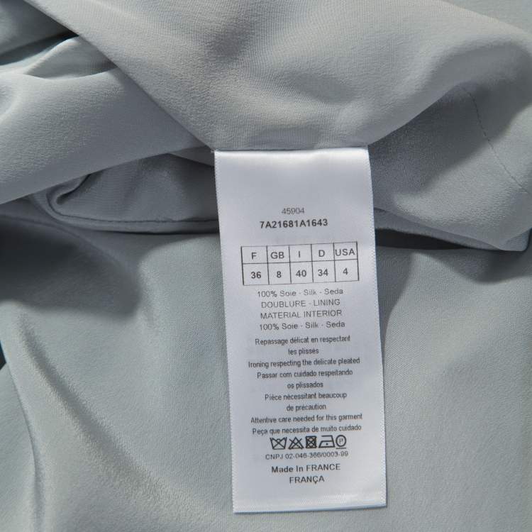Pre Owned Dior Pearl Grey Silk Crepe Pleated Dress S