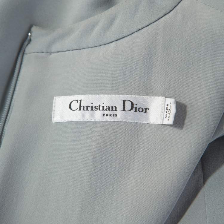Pre Owned Dior Pearl Grey Silk Crepe Pleated Dress S