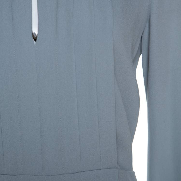 Pre Owned Dior Pearl Grey Silk Crepe Pleated Dress S