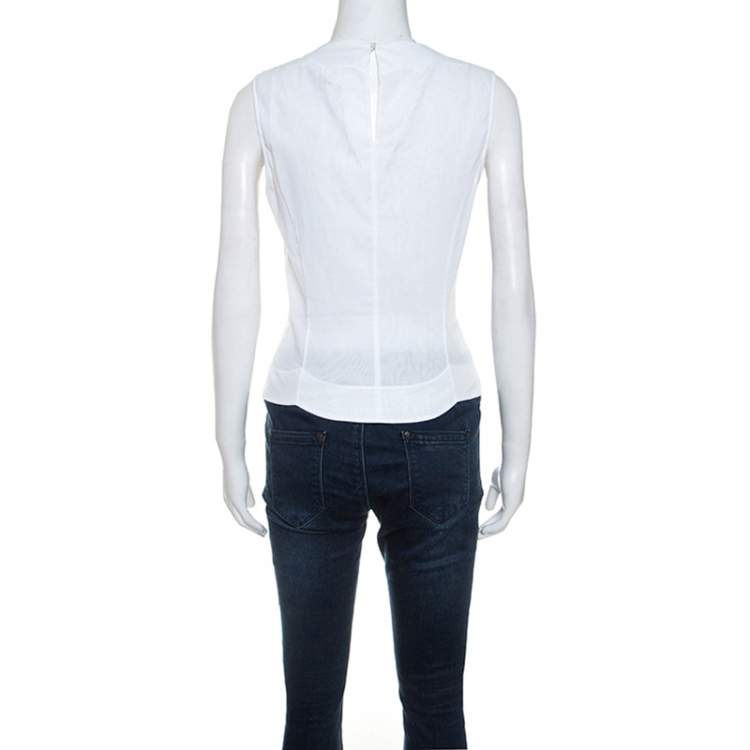 Pre Owned Dior White Cotton Scallop Detail Sleeveless Top S