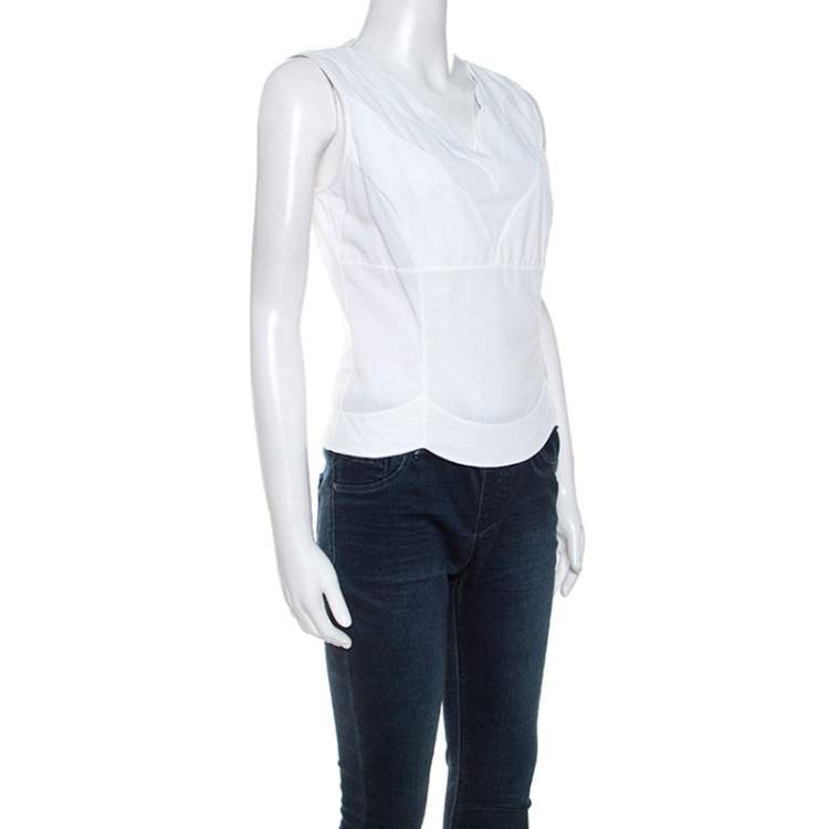 Pre Owned Dior White Cotton Scallop Detail Sleeveless Top S