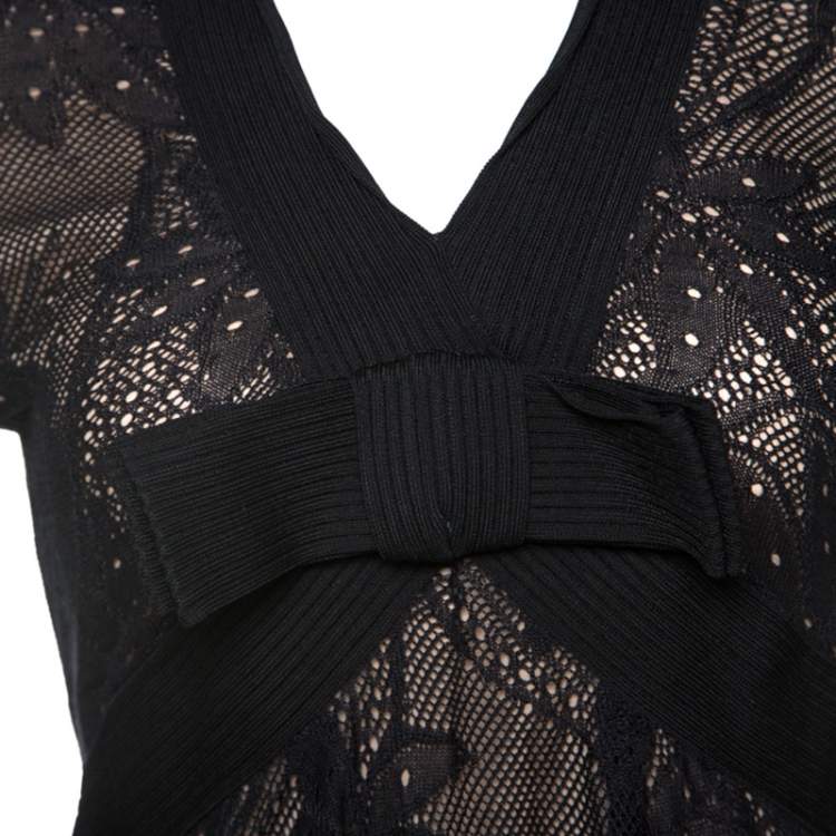 مملوكة مسبقًا Christian Dior Black Lace Rib Trim Long Sleeve Top M