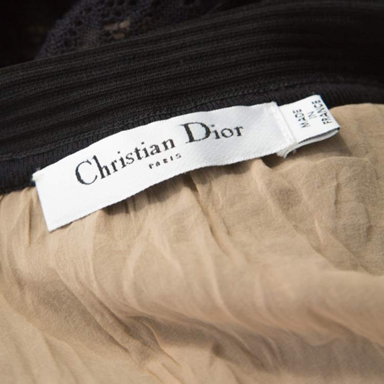 مملوكة مسبقًا Christian Dior Black Lace Rib Trim Long Sleeve Top M