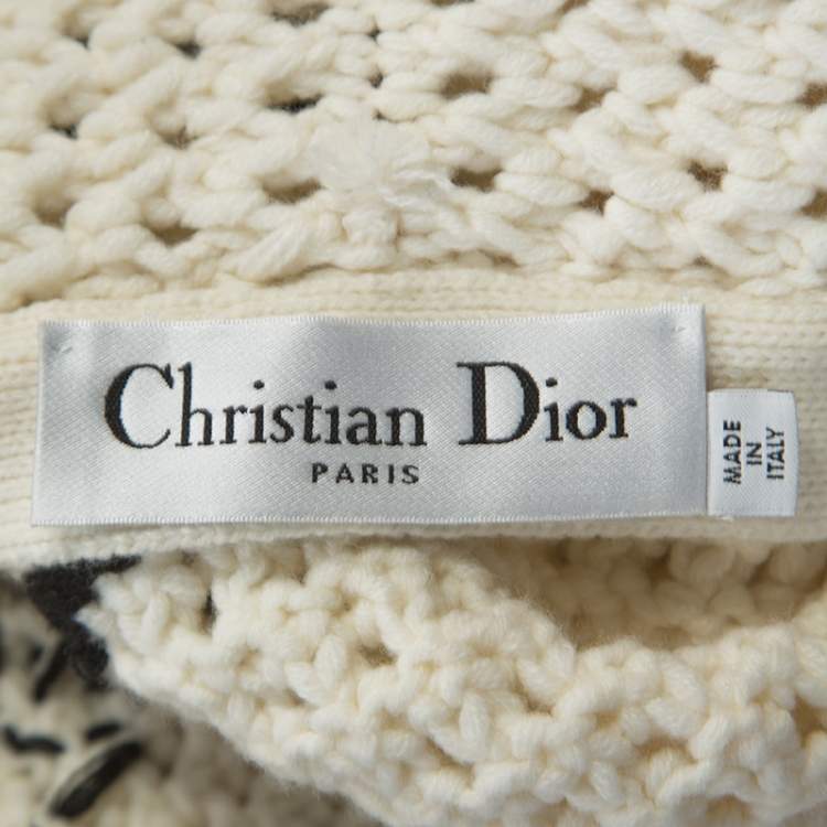 مملوكة مسبقًا Christian Dior Off White Abstract Knit Chunky Belted Cardigan S 