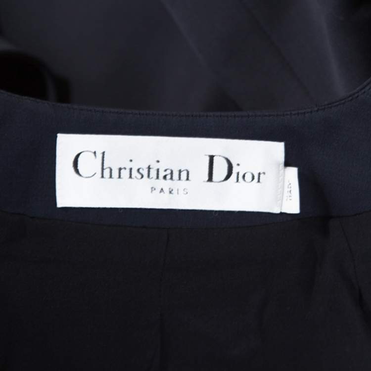 Pre Owned Dior Navy Blue Crepe Overlap Buttoned Cropped Blazer S