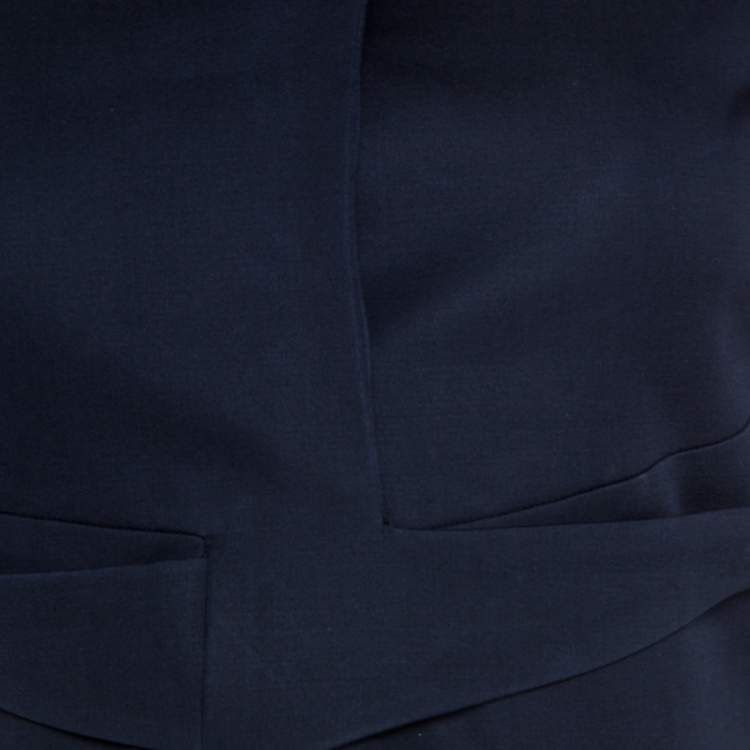 Pre Owned Dior Navy Blue Crepe Overlap Buttoned Cropped Blazer S