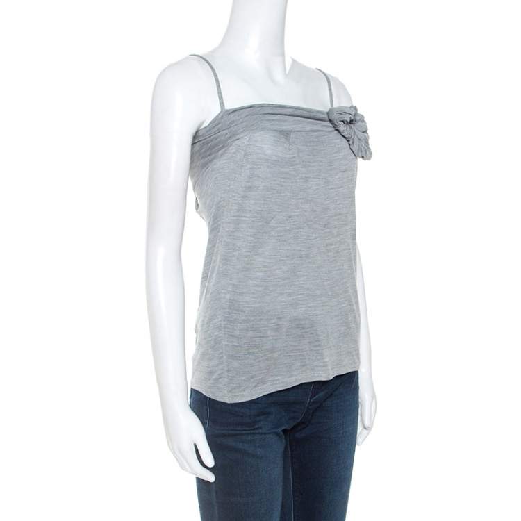 Pre Owned Dior Grey Silk Knit Floral Applique Detail Sleeveless Top S