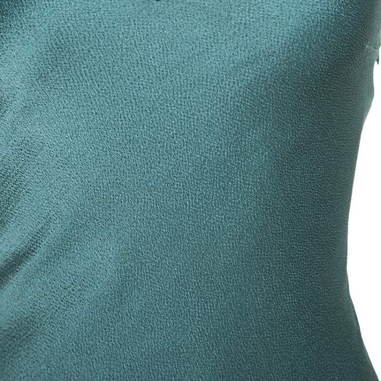 Pre Owned Christian Dior Teal Crepe Contrast Lace Insert Slip Dress L